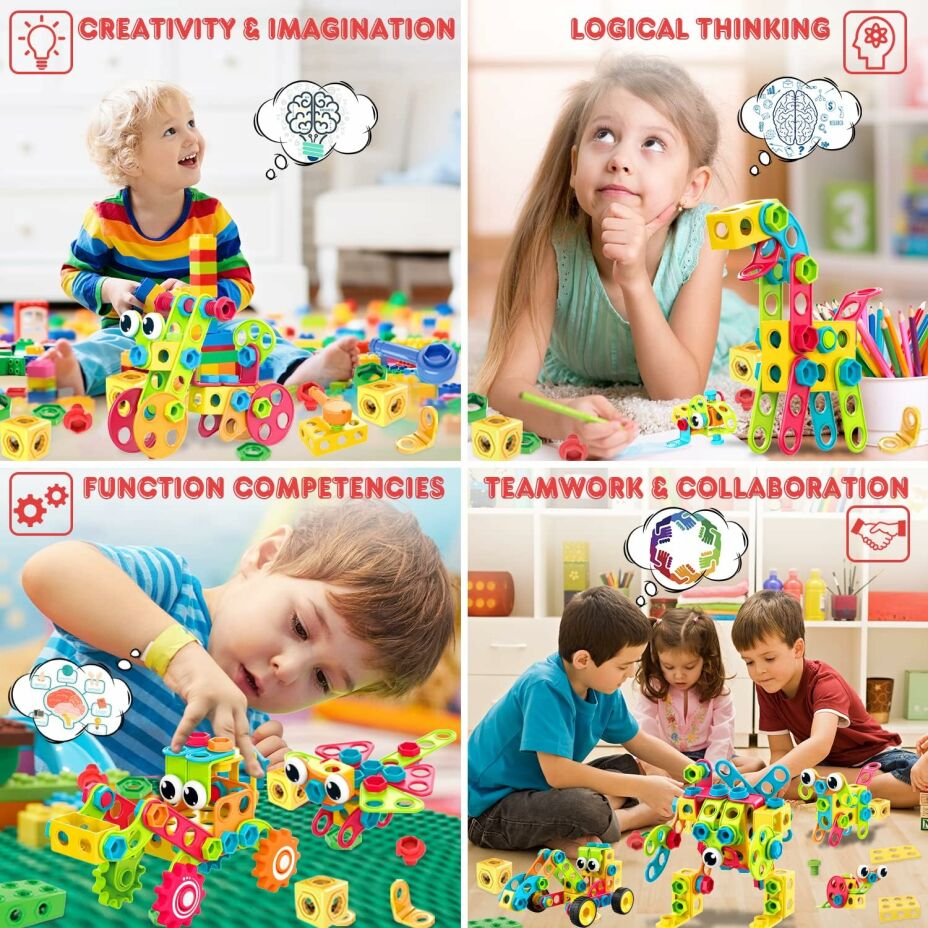 NXONE 195 Pcs STEM Building Blocks for Kids Ages 3-10