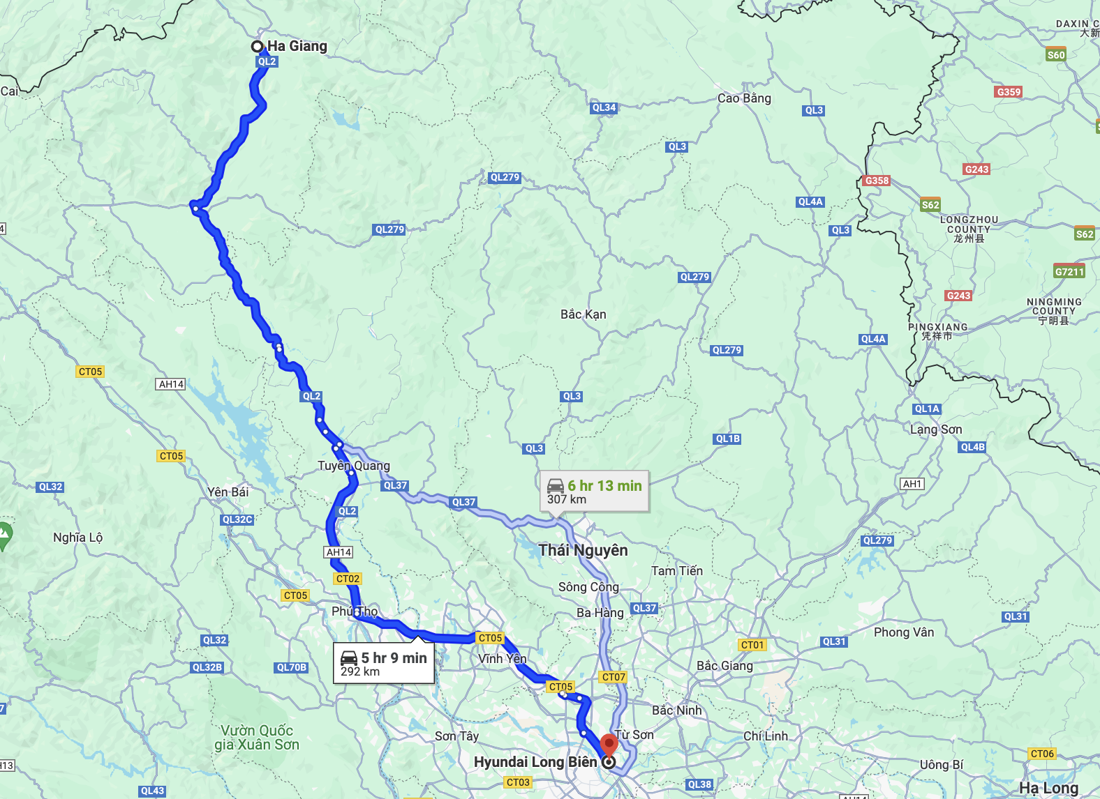 route of manh ha bus from hanoi to ha giang