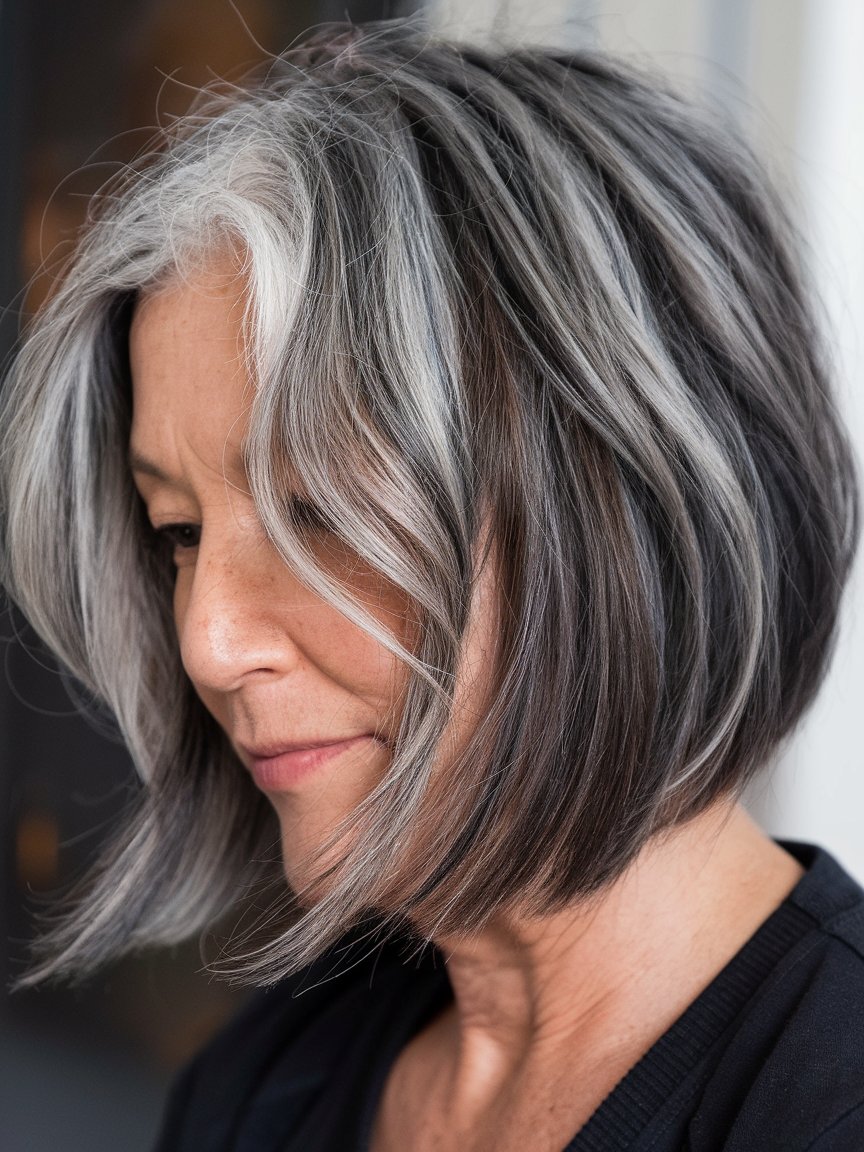 30-. Gray Bob with Highlights and Lowlights