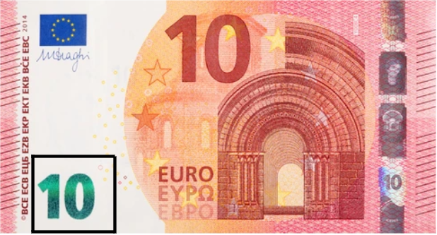 Emerald number a 10-euro note