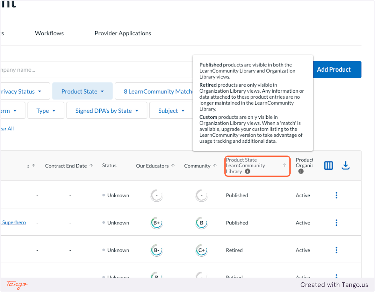 Find your custom product listings in Management > Products -
          
          Filter your custom products using Product State > Custom Product, or sort the table using the field 'LearnCommunity Library State'.