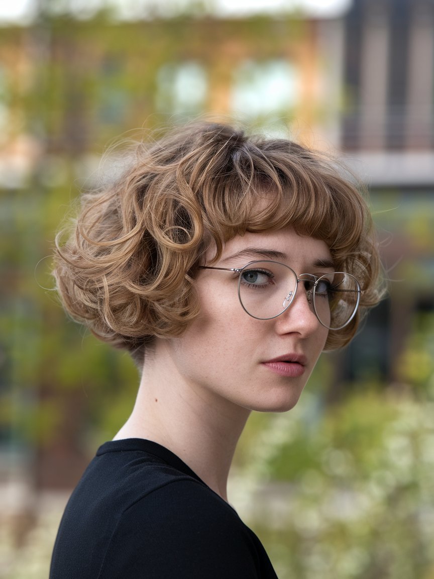 33. Short Curly Bob with Fringe