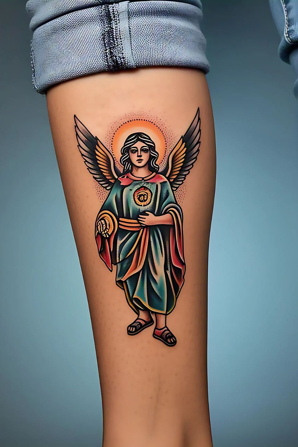 Saint Michael Tattoo on the Calf