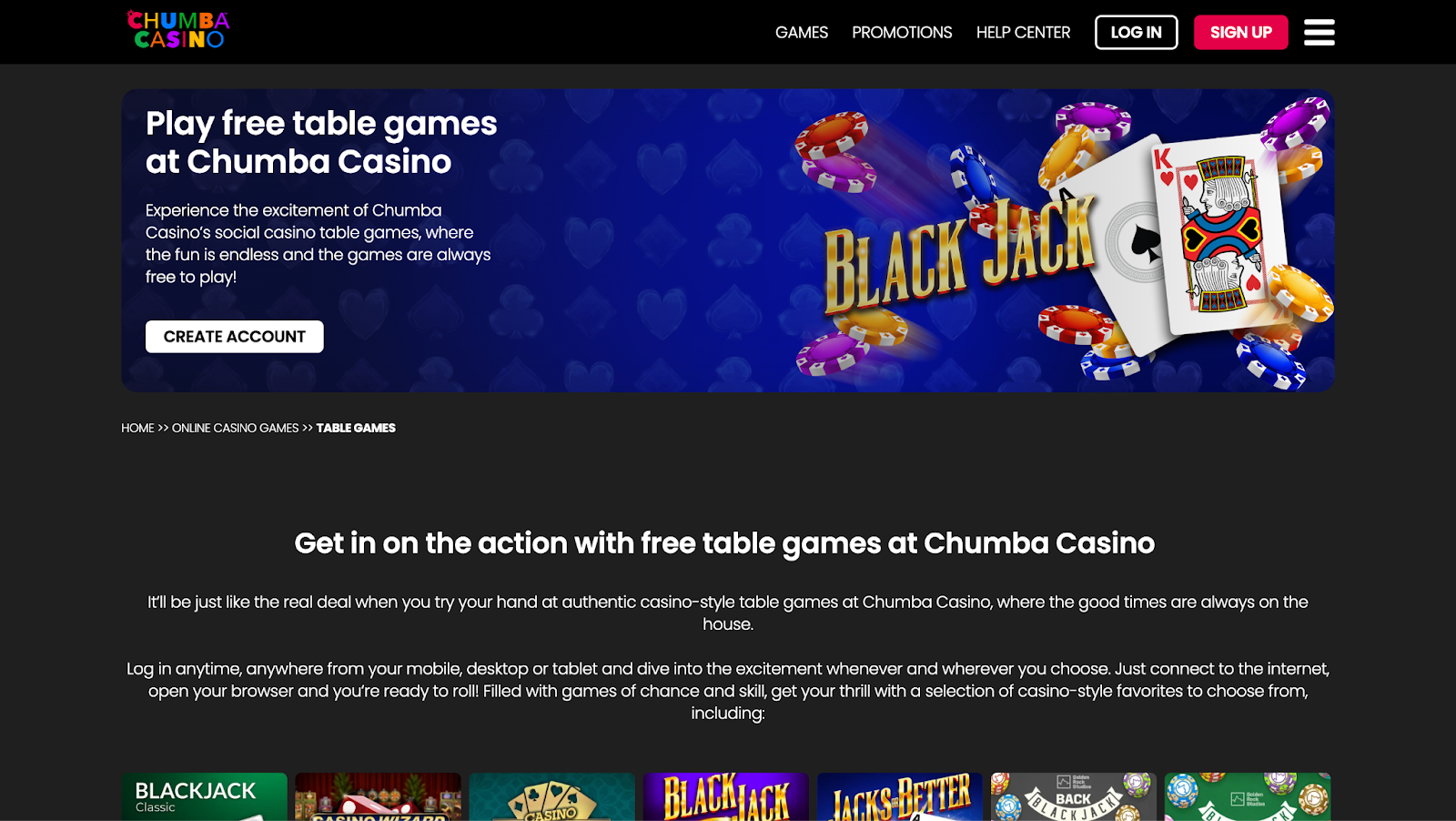 Table games Chumba Casino review