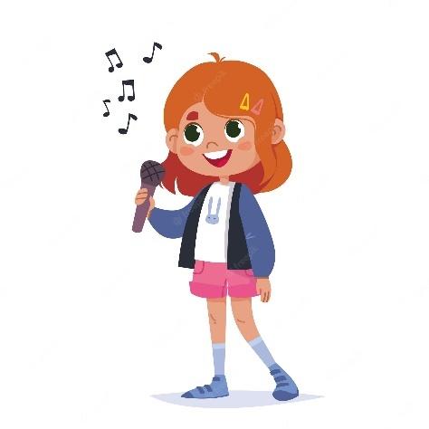 Premium Vector | Cute baby girl holding a microphone and singing song singer cartoon girl schoolgirl girl teenager