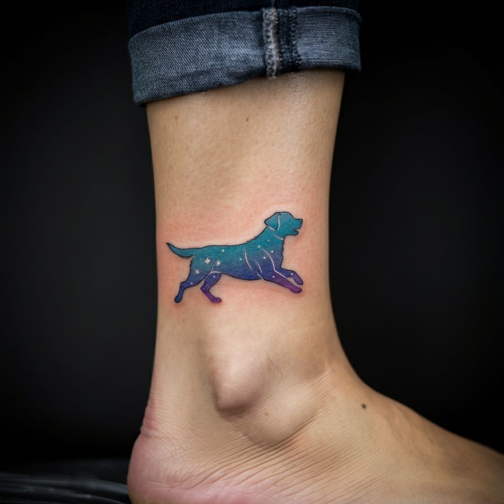 Silhouette of a Running Labrador Tattoo