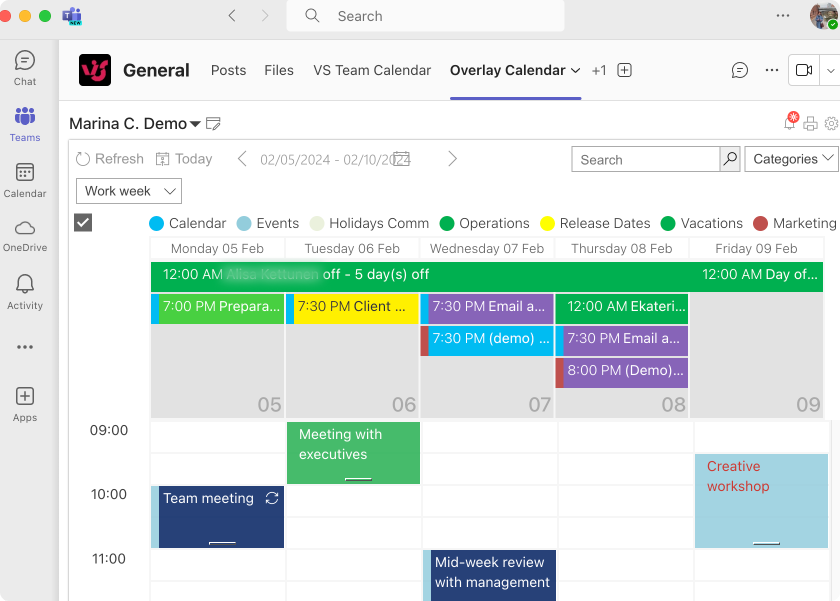 Pic. 9. Example Virto Calendar in Microsoft Teams.