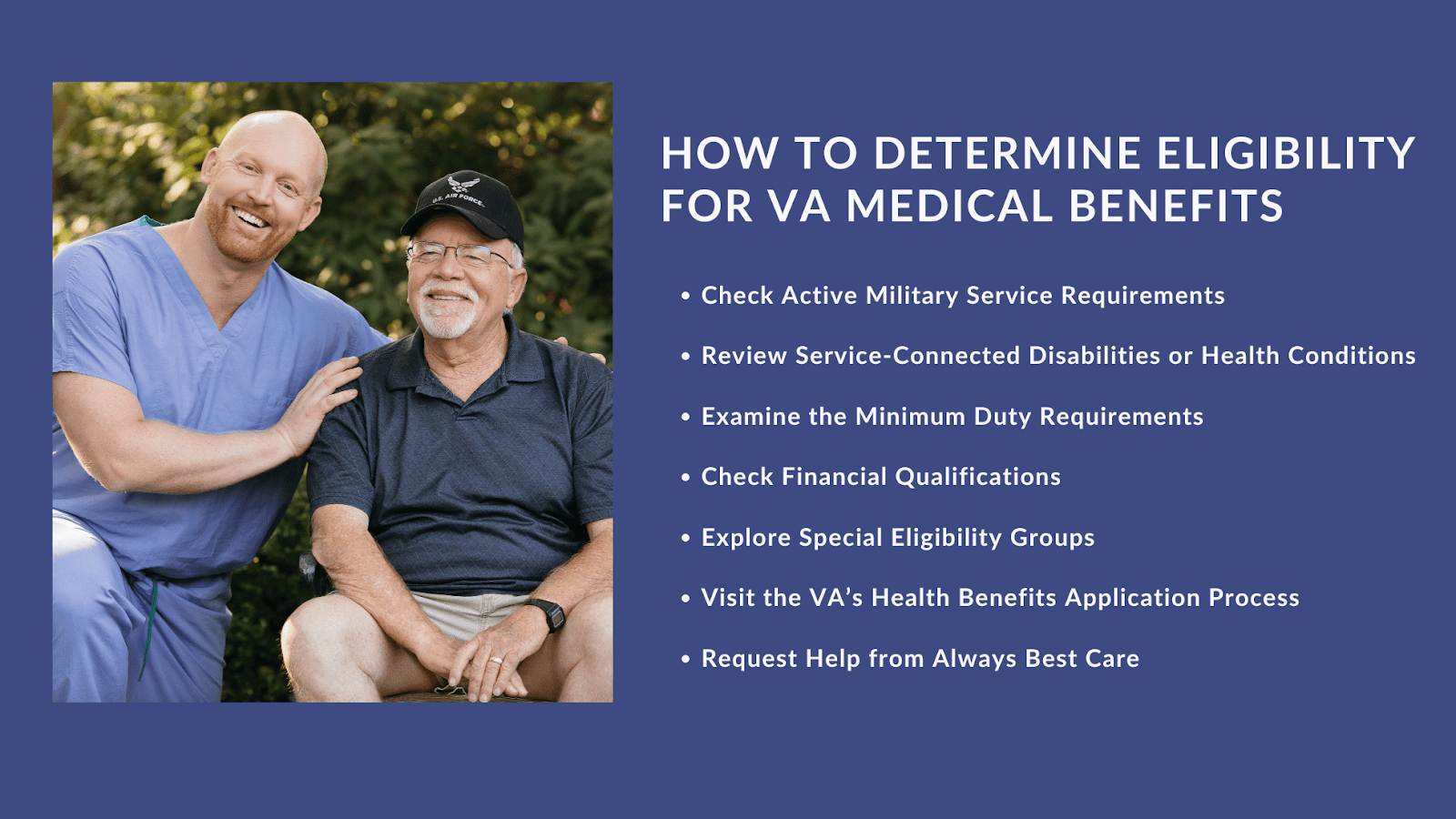 This infographic explains how to determine eligibility for VA medical benefits