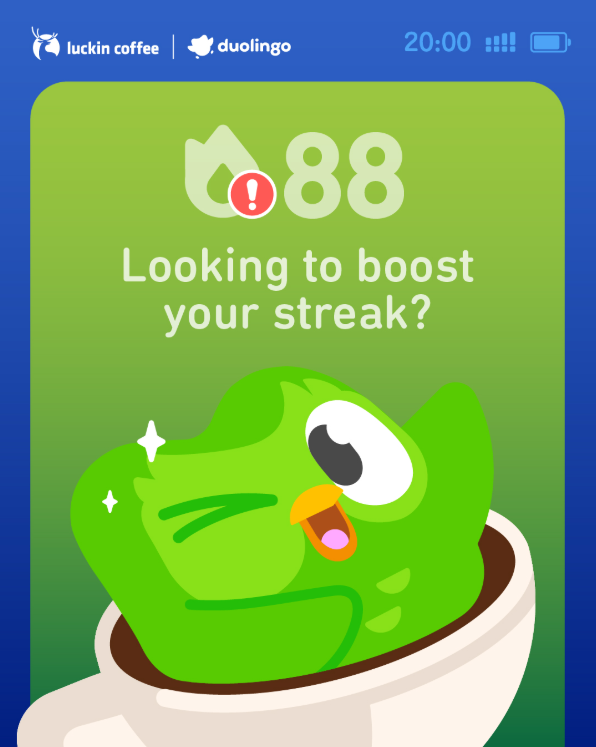 Duolingo and Luckin Coffee streak rewards