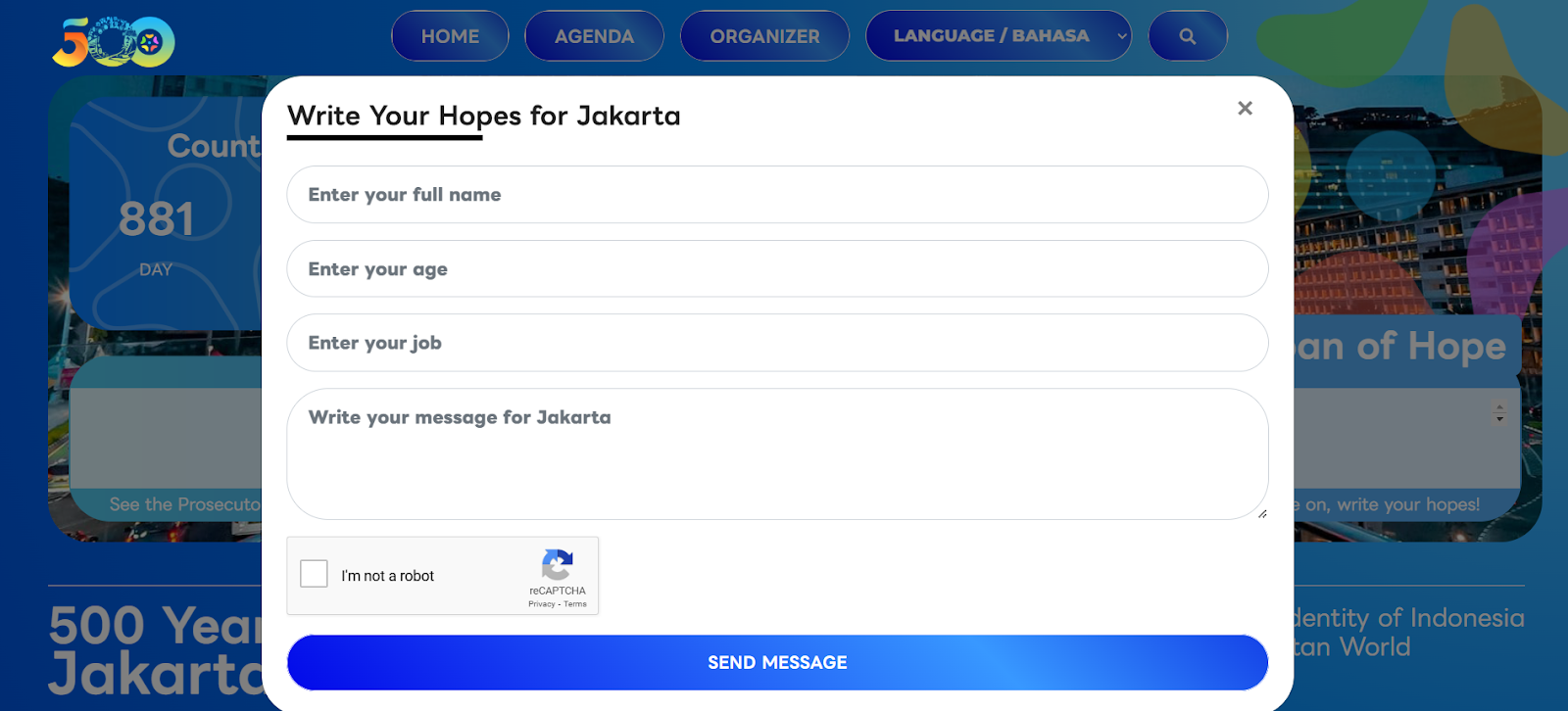 Section for writing messages on the&nbsp;jakarta500.id&nbsp; website