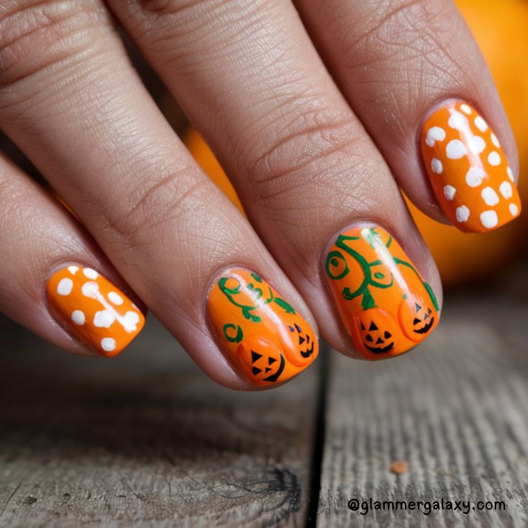 Bold Fall Nail Art Designs Having Pumpkin Patch Nails
