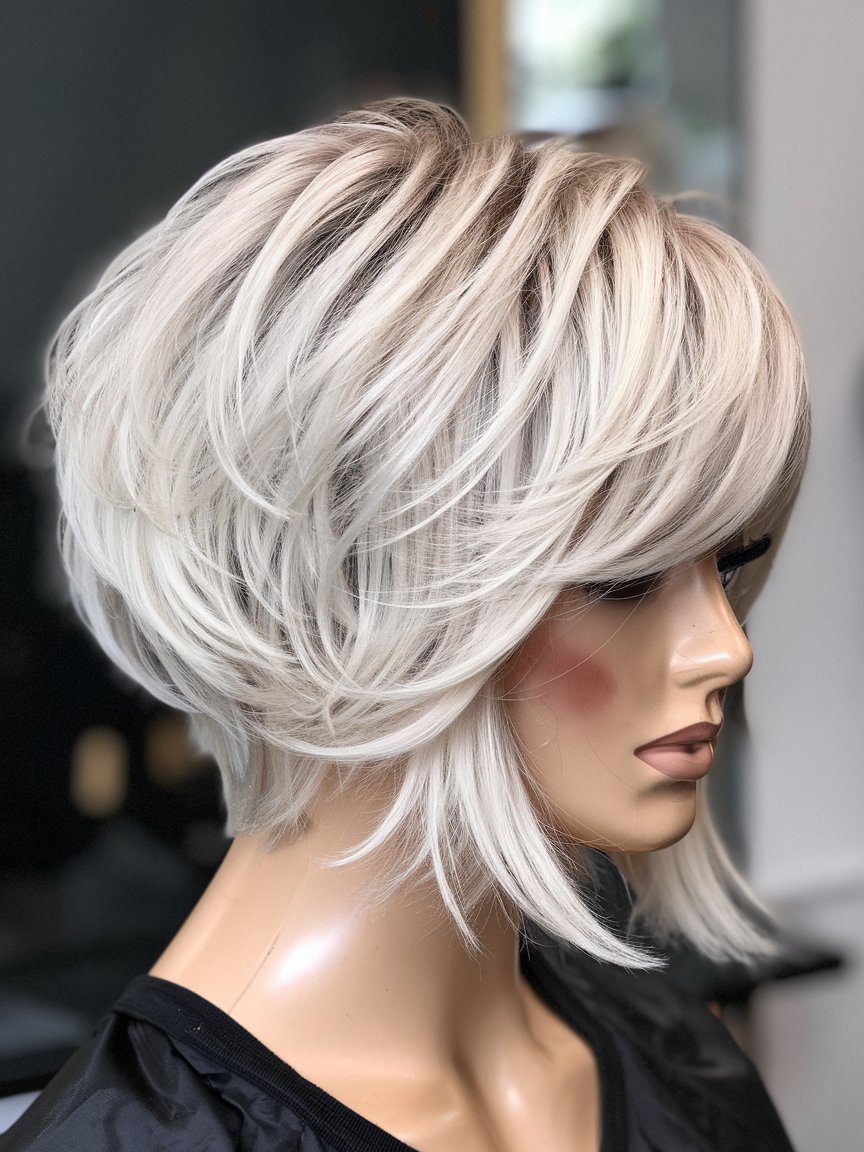 4. Short Wispy White Blonde Bob