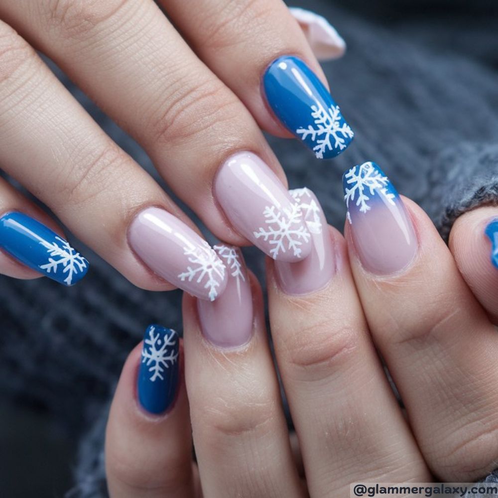 Winter Nail Ideas having Elegant Snowflake Tips
