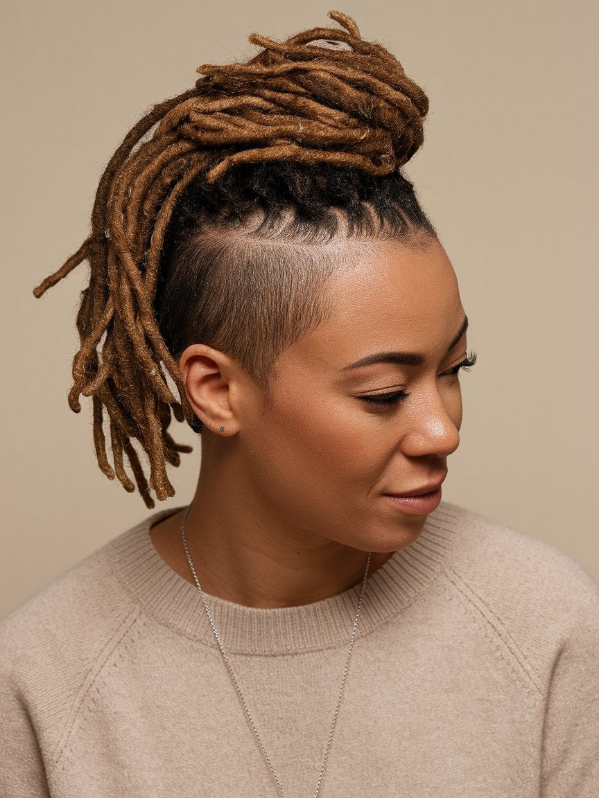 18. Short Loc Updo with Loose Ends