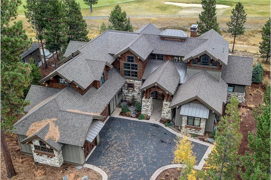 Front aerial view of the two-story country home.