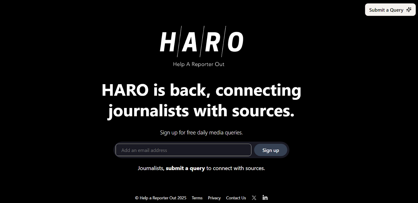 An image depicting HARO's website
