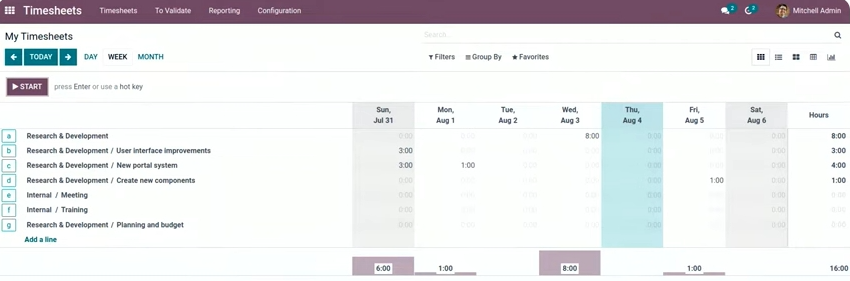 Odoo timesheet