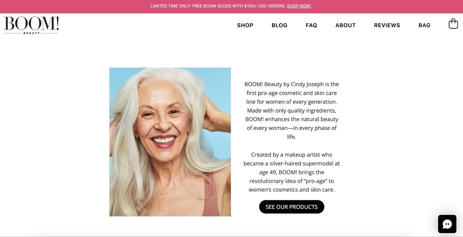 Screenshot from BOOM! Beauty’s About Us page.