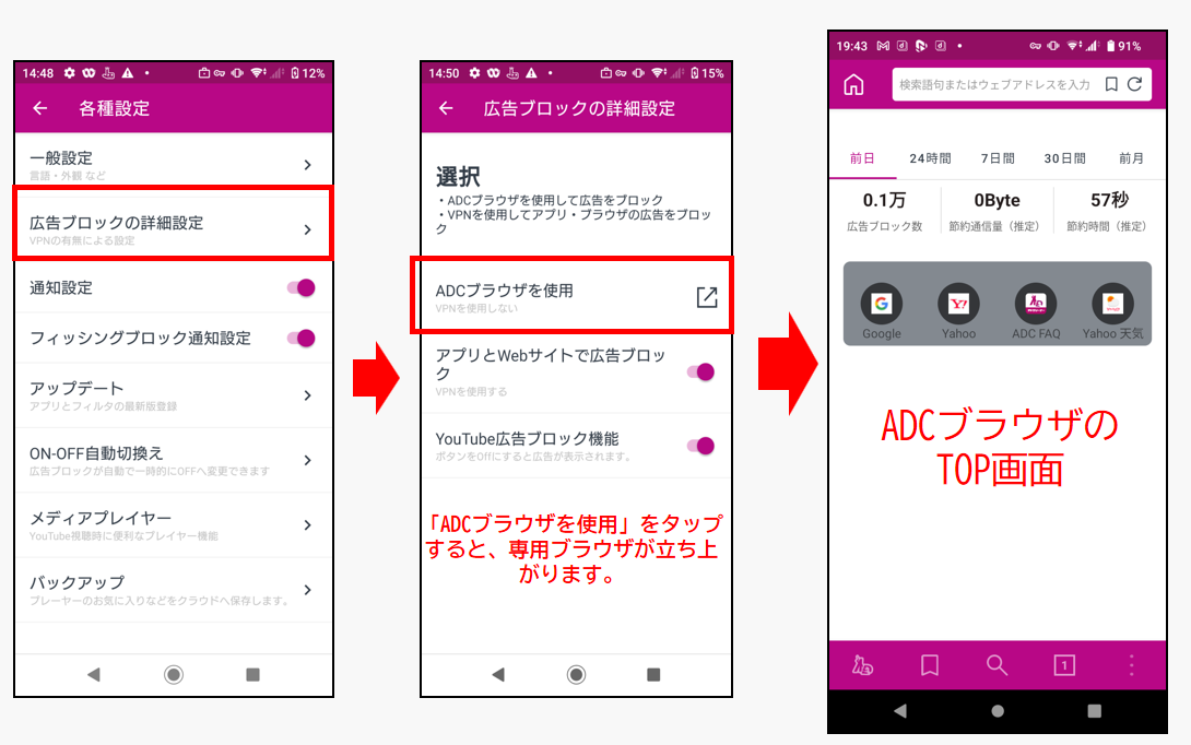 アドクリーナー ADCブラウザ 使い方