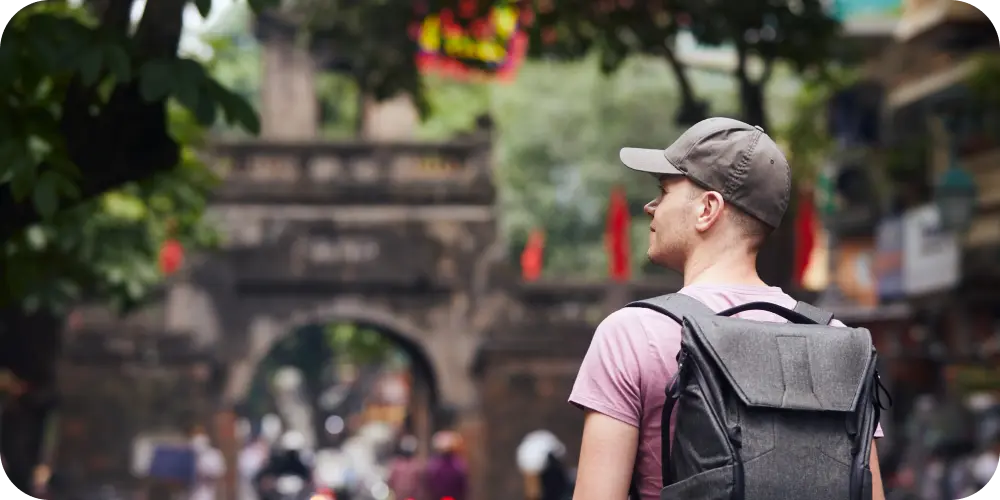solo traveller walking in city