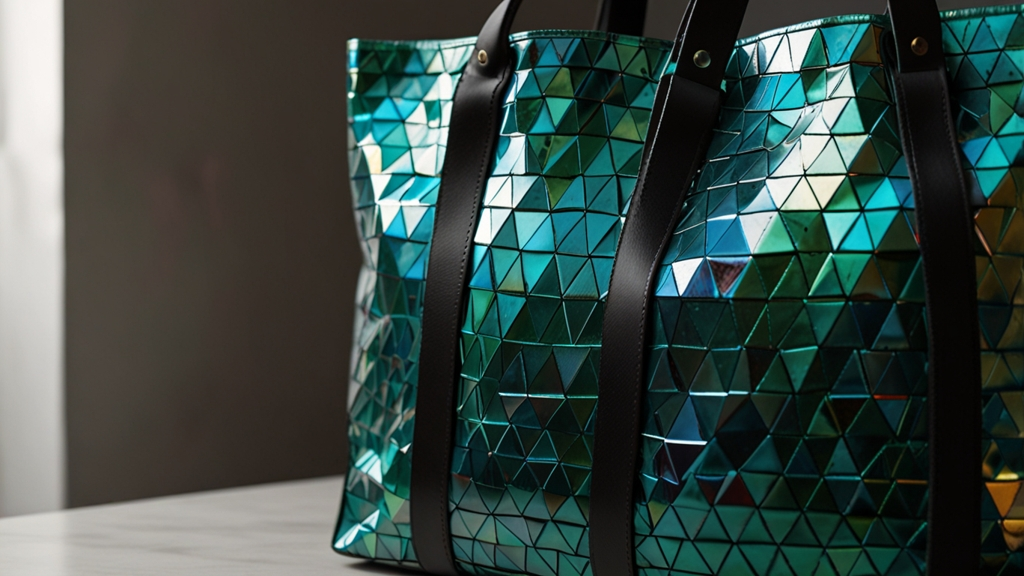 tote bag green iridescent holographic triangles​