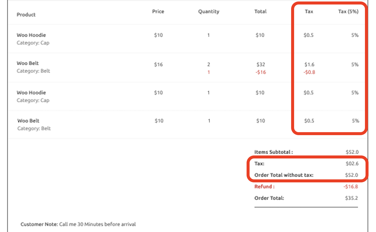 Tax Information in an Invoice 