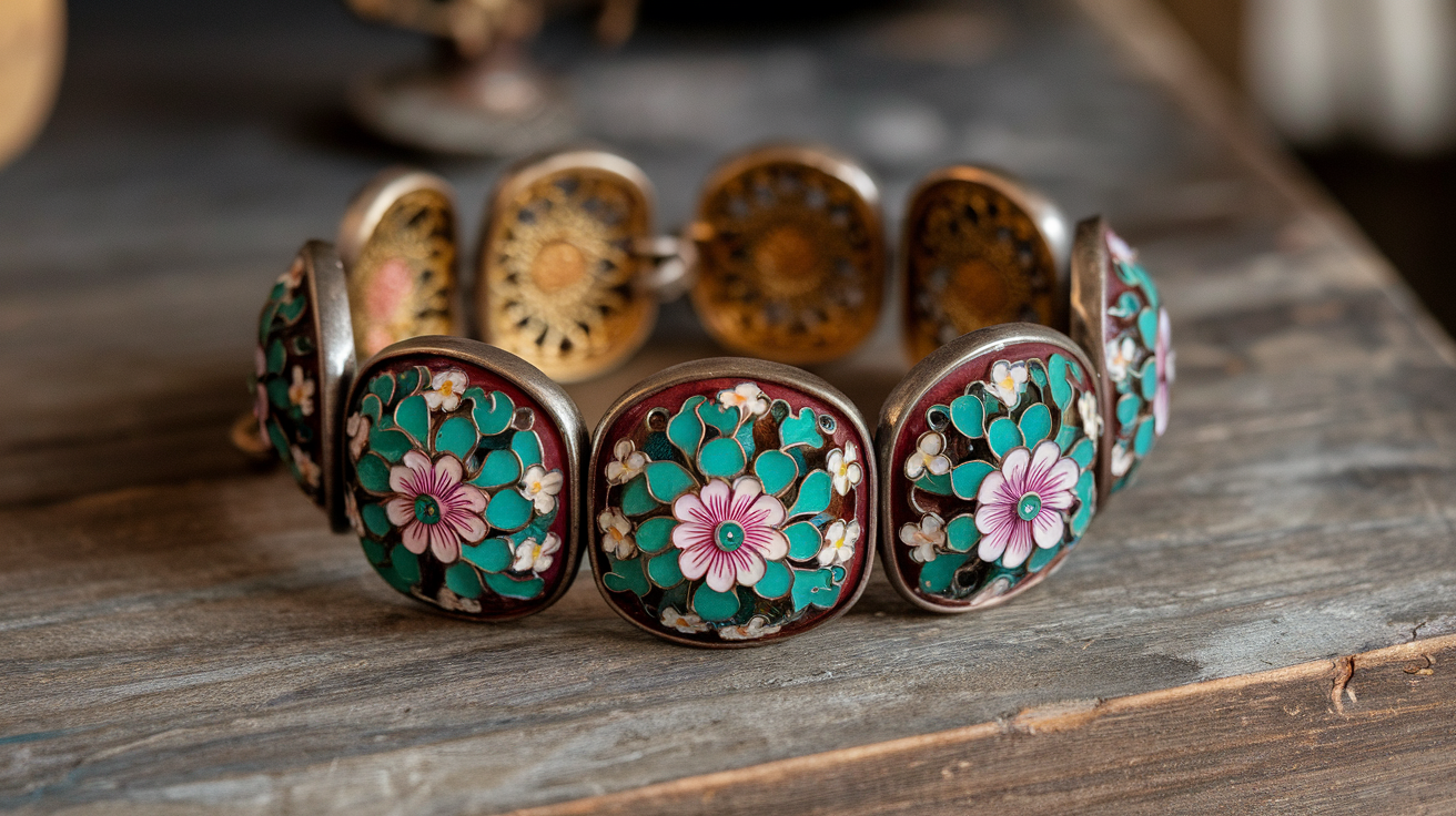 vintage japanese cloisonne bracelet floral enamel link bracelet