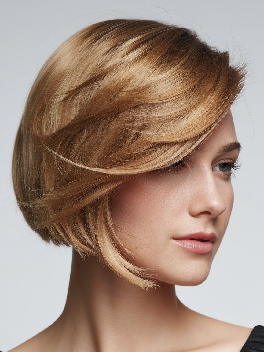 13. Bob Haircut with Side Swept Bangs