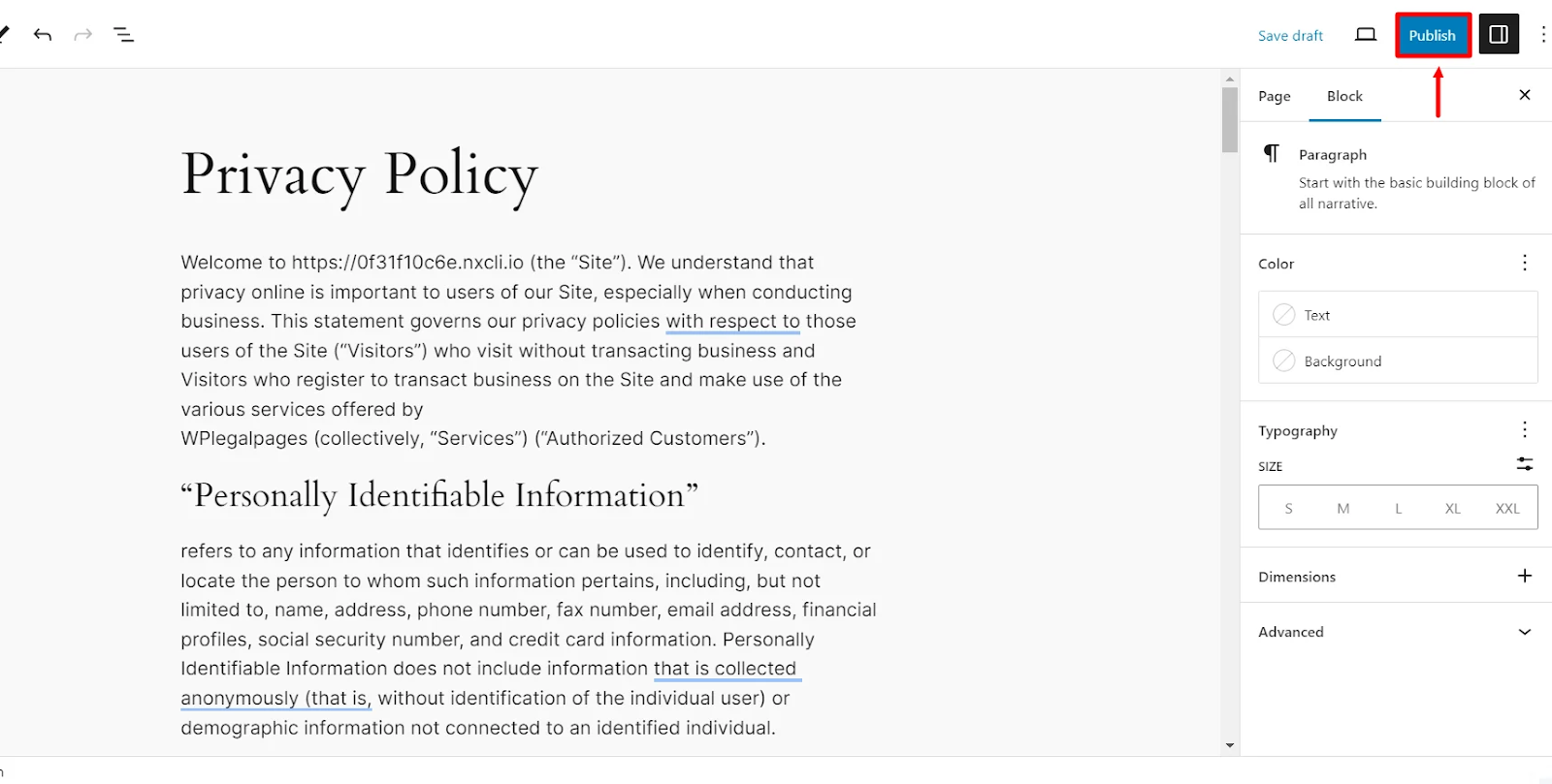 Publishing privacy policy