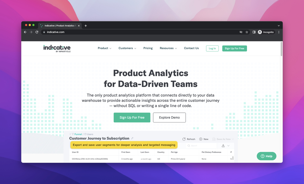 Indicative website analytics tool