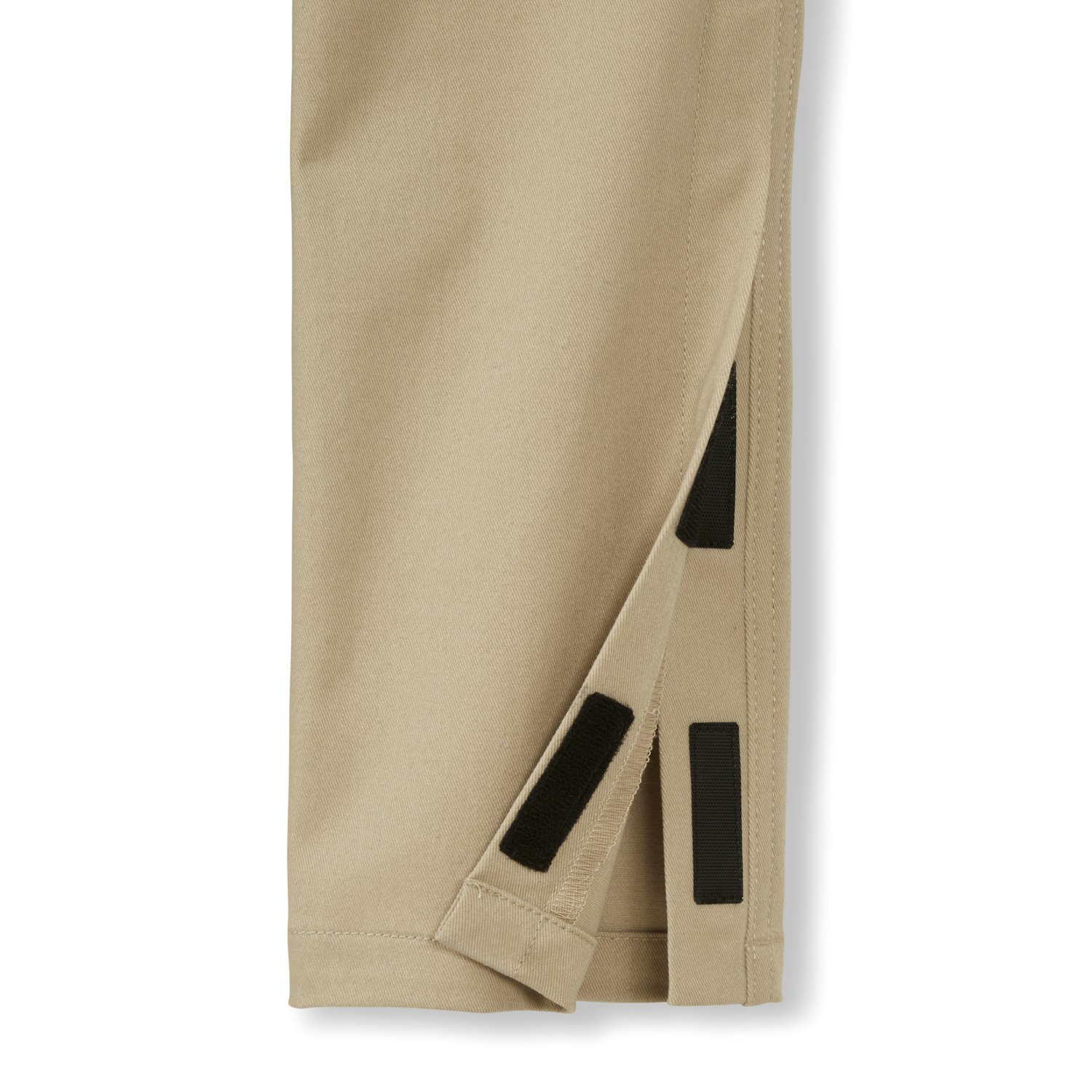 adaptive clothing pant leg with hook-and -loop lower leg opening