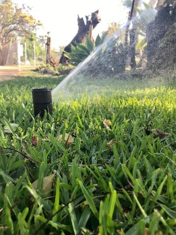 A sprinkler spraying water on a lawn

Description automatically generated with low confidence