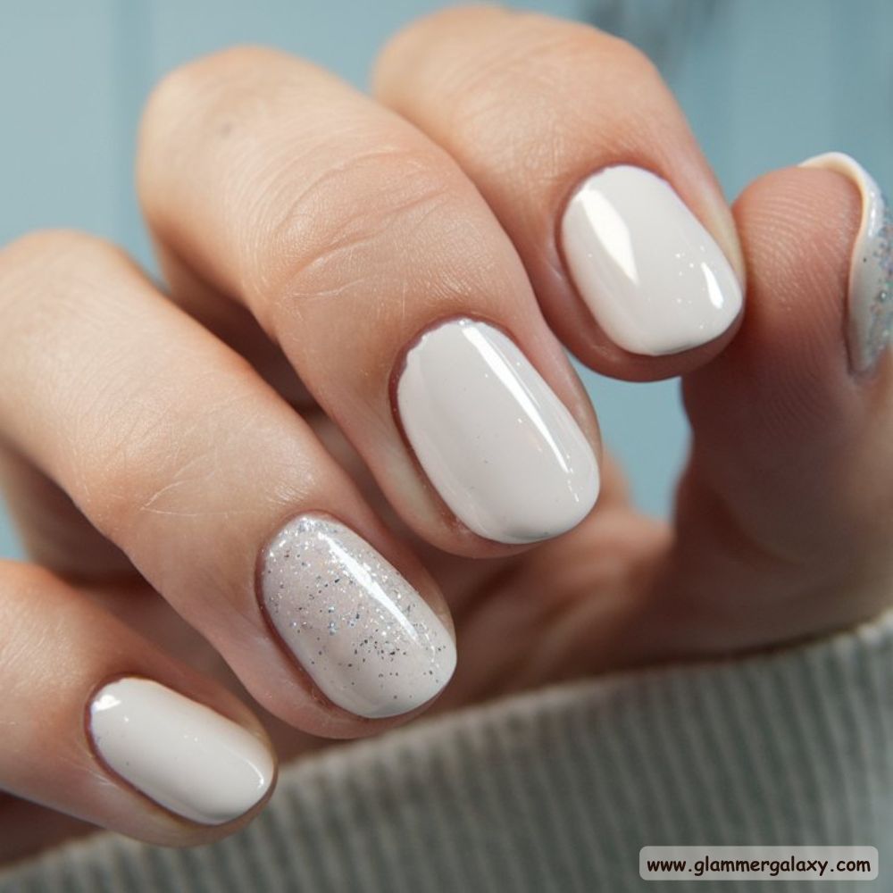 Short Fall Nail having Milky White Nail Designs
