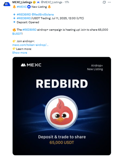 RedBird listing on MEXC, जानें ट्रेडिंग का समय 