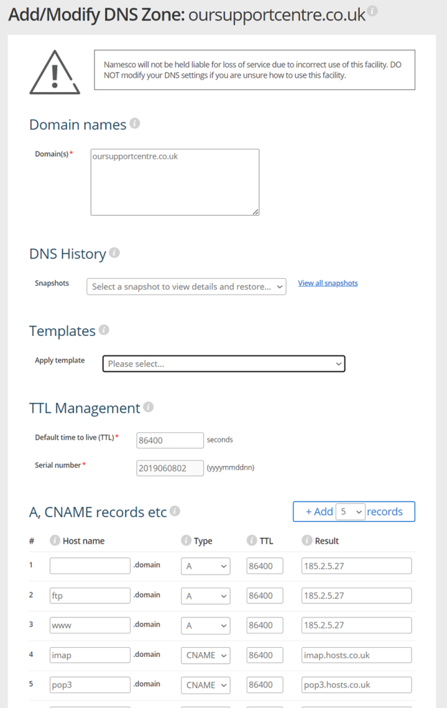 An image showing the modify DNS zone file 