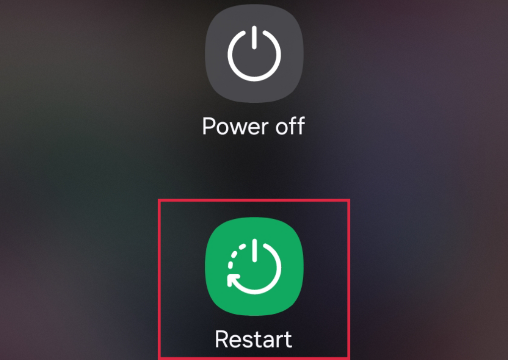 'Restart" option highlighted in an Android device's power menu