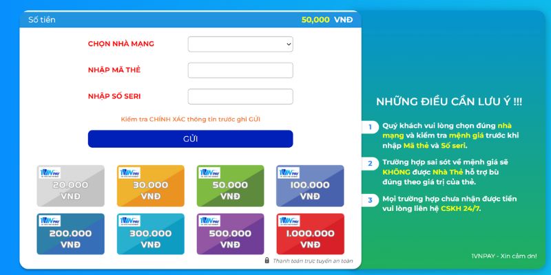 Nạp tiền vào tài khoản game nhanh chóng với thẻ cào