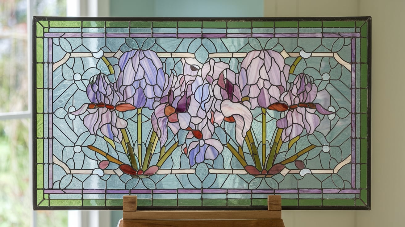 Vintage Louis Tiffany Magnolia Irises Stained Glass Panel MMA Reproduction