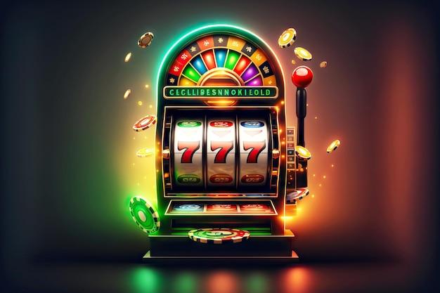 Premium Photo | Bright color casino slot machine with tokens and coins