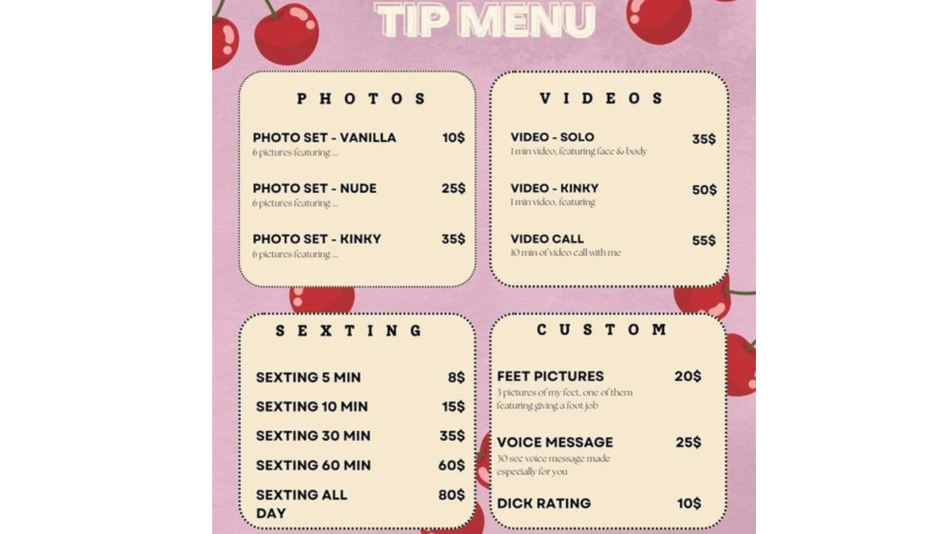 OnlyFans Tip Menu example 1