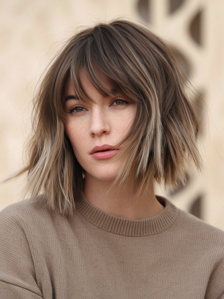 15. Cropped Bob with Bangs and Shaggy Layers