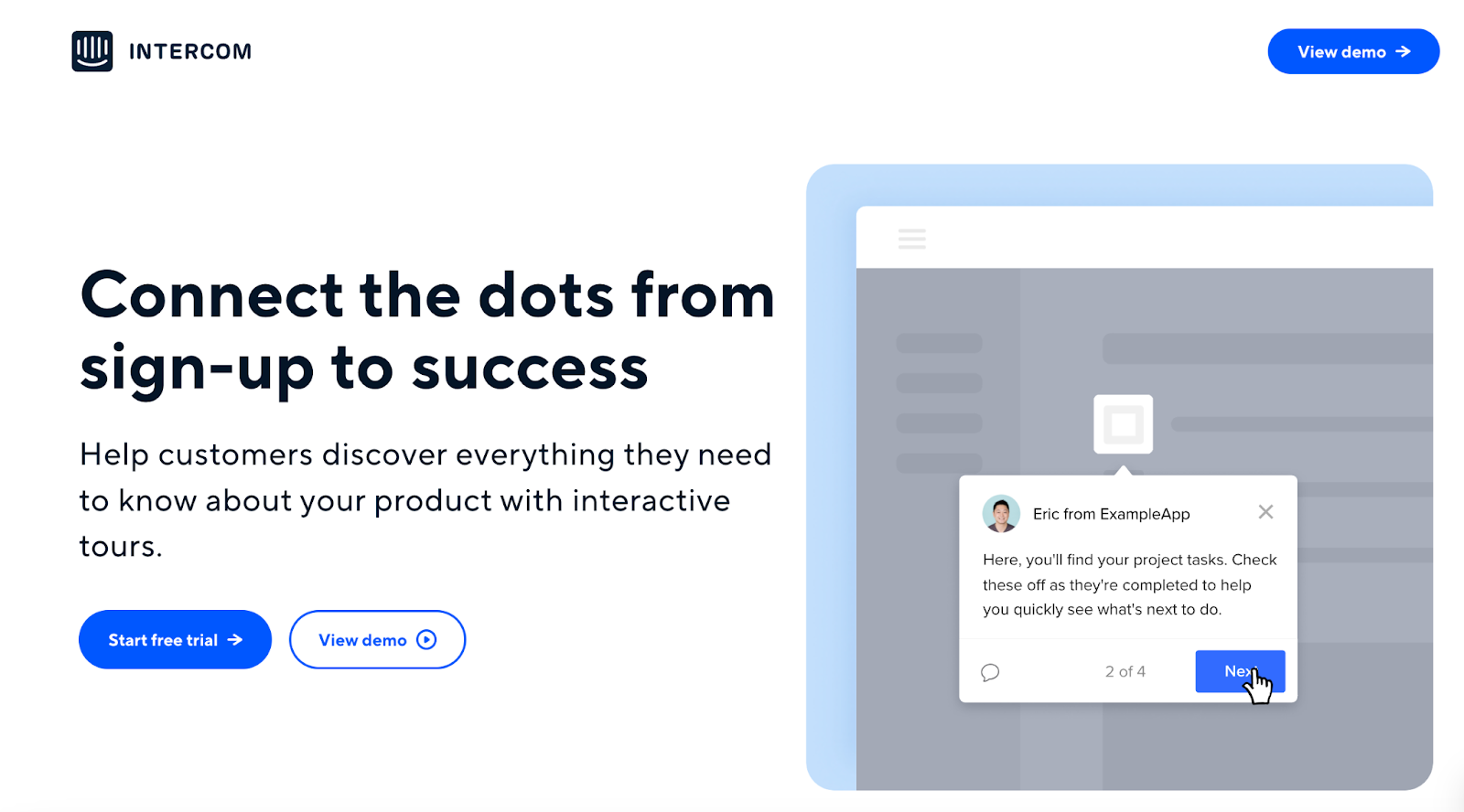 Intercom landing page