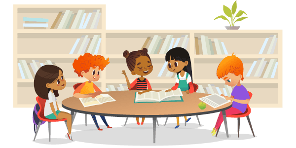 A group of kids sitting at a table reading books

AI-generated content may be incorrect.
