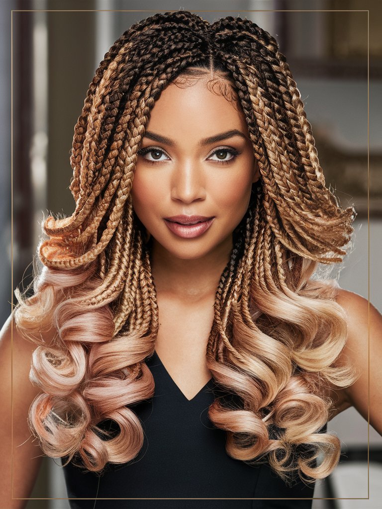 3. Ombre Box Braids with Wavy Curls