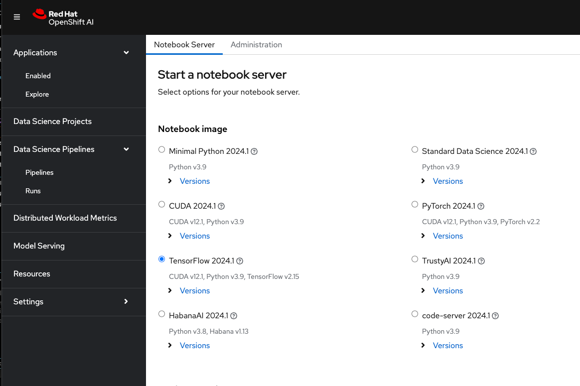 Screenshot of RHOAI notebooks