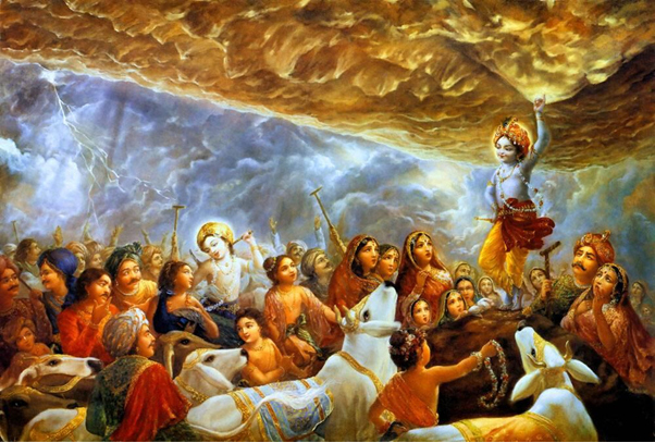 Krishna Lifts Govardhana Hill