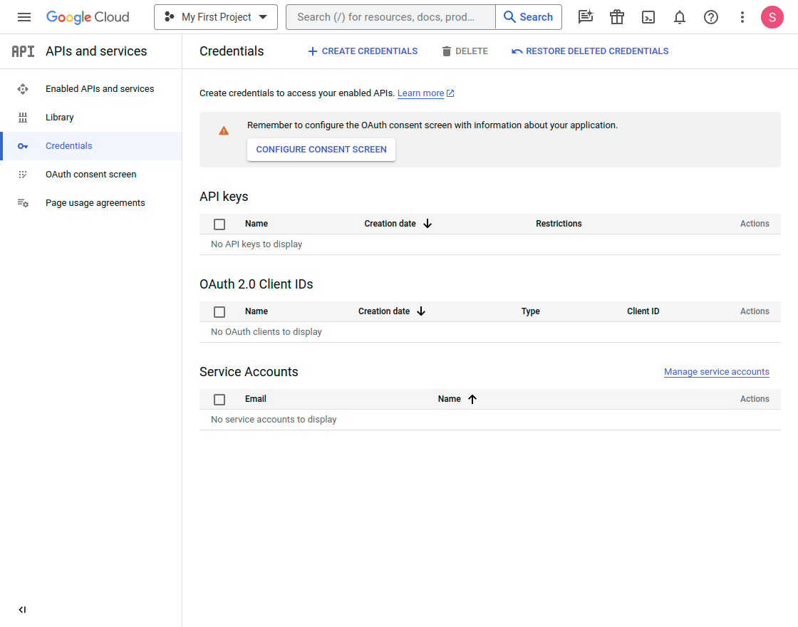 Step to create credentials in google cloud console