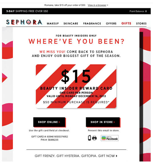 Sephora email marketing example #2