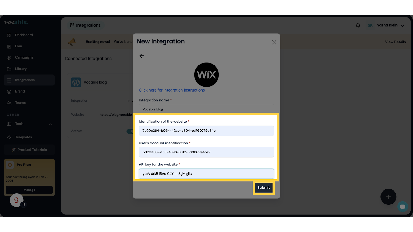 Submit Your Wix Information