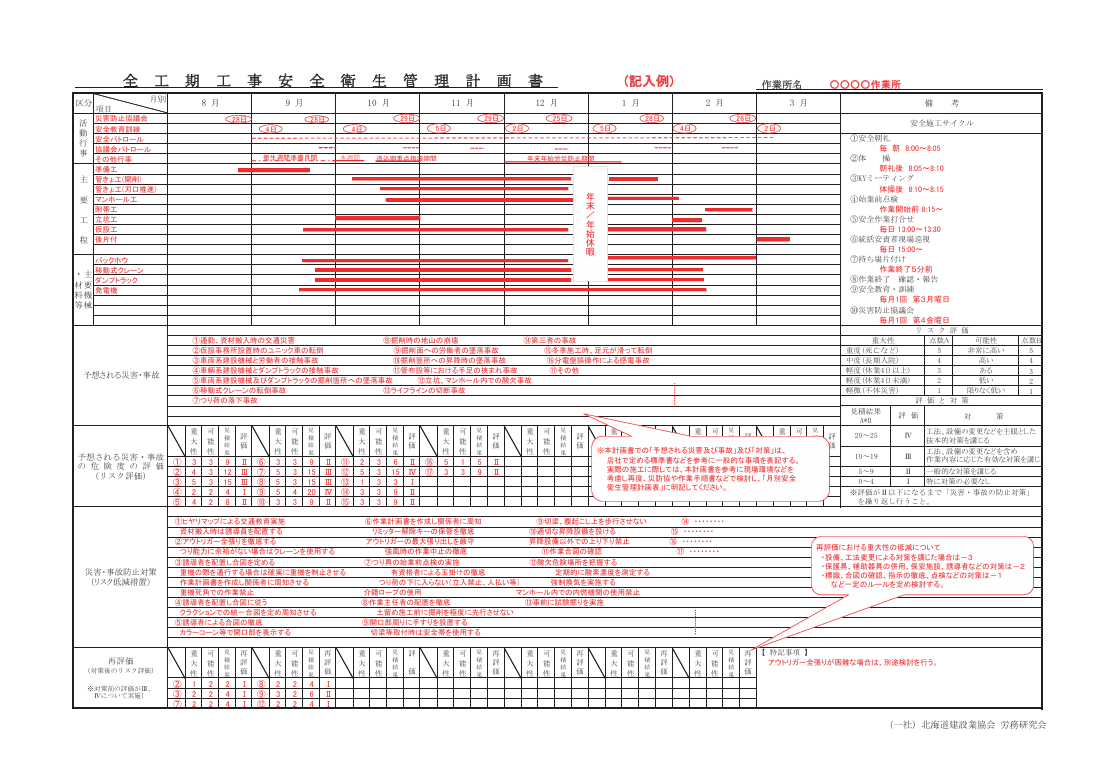 安全衛生管理計画書（記入例②）